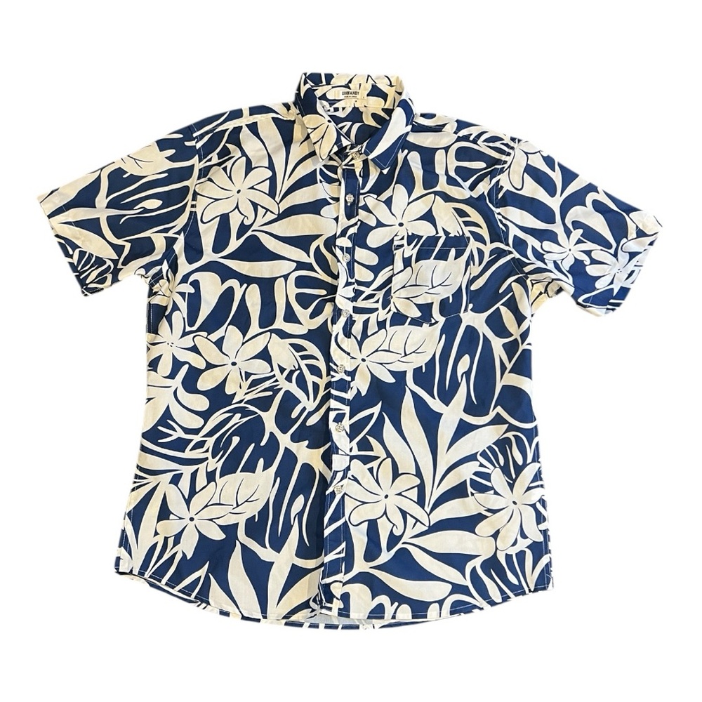 Coofandy‎ Men's Large Hawaiian Blue White Short Sleeve Resort Shirt Beach Summer